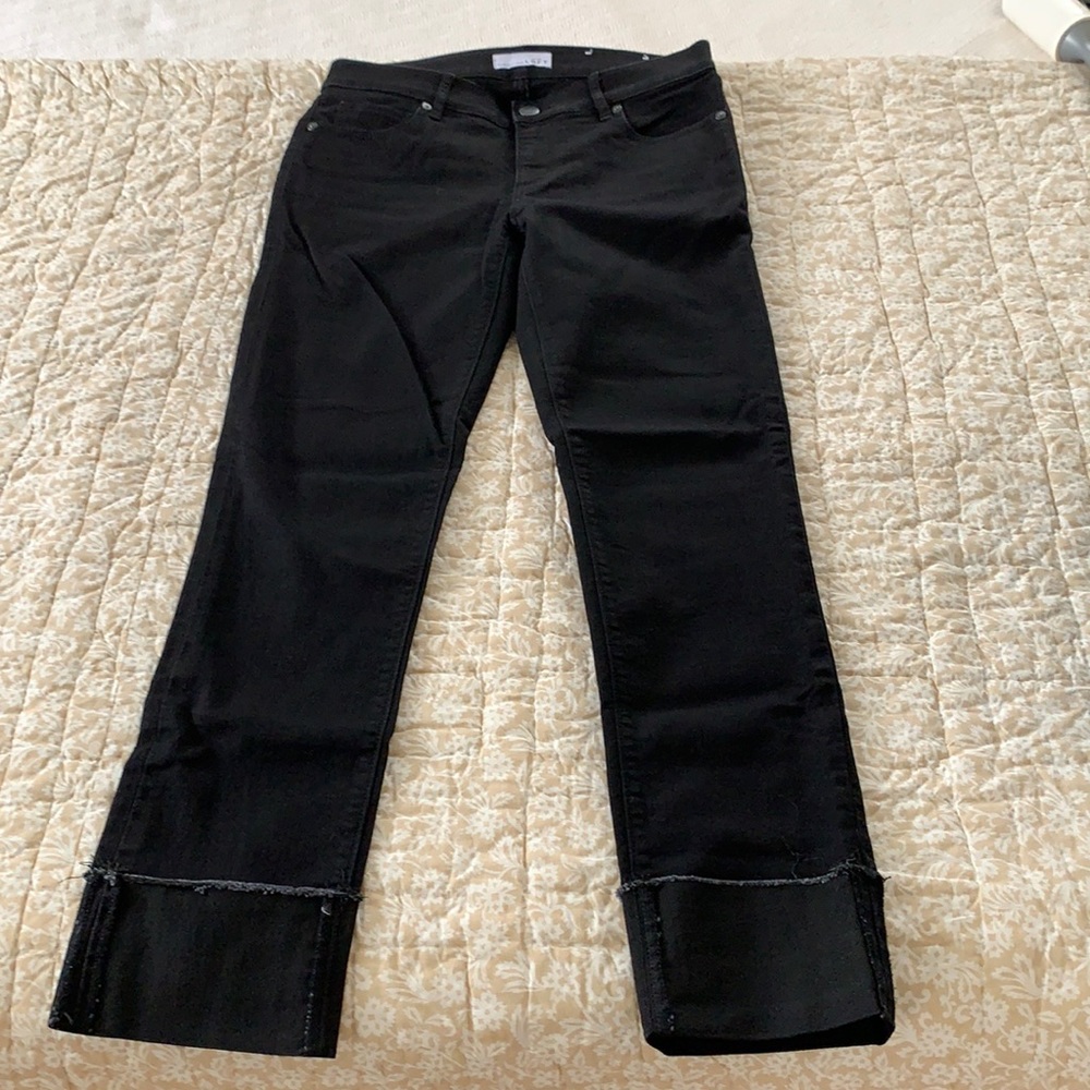 Loft Black Raw Cuffed Modern Straight Black Jeans